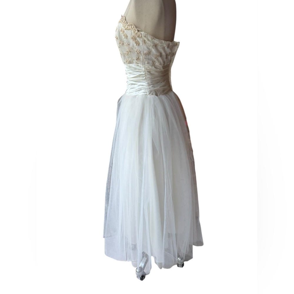 1980s/90s Jessica McClintock for Gunne Sax Off White Embroidered Satin Tulle Par - Picture 6 of 11